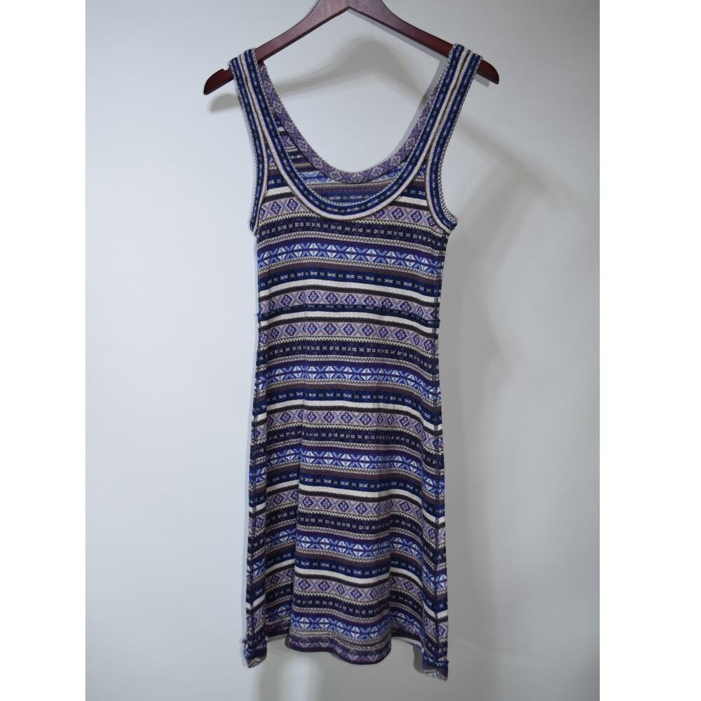 Free People Blue Purple Tribal Knit Swing Dress Sleeveless Size Small - Picture 4 of 4